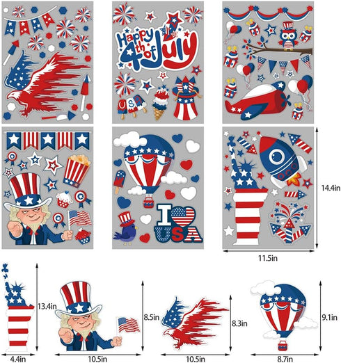 CCINEE 4th of July Window Cling,Patriotic Window Sticker USA Independence Day Decal for Home Vehicles Decoration,100PCS