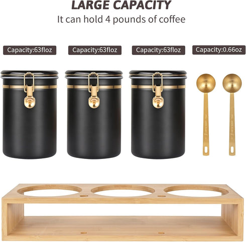 304 Coffee,3 63 OZ Yangbaga Stainless Steel Coffee Canisters for Ground x Coffee Container with Shelf Coffee Bean