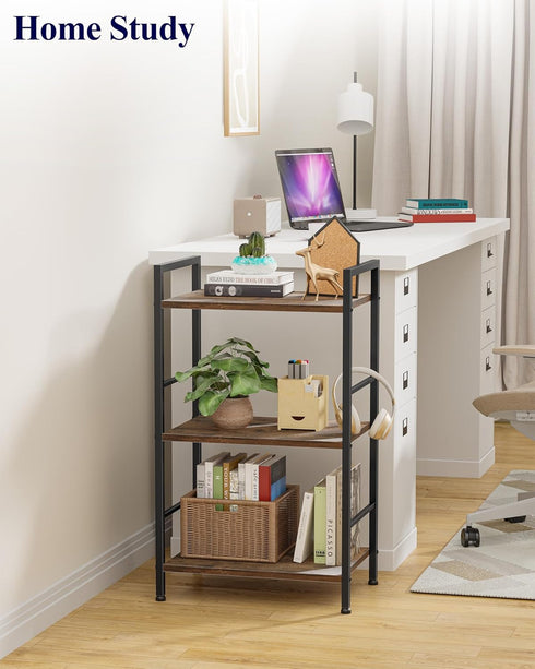 3-Tier (16.5"11.0"28.1") Kitsure Book Shelf - Wood & Metal Bookshelf with Handle & Adjustable Feet, Lightweight