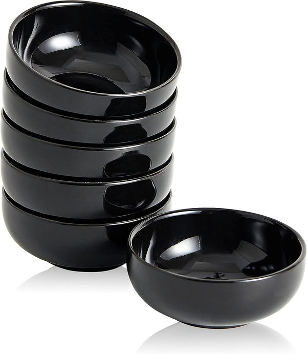 Ceramic Pinch Bowls, 2.5 oz Mini Prep Dip Bowl Set, Small Dipping Salsa Charcuterie Bowls, Set of 6 (Black)