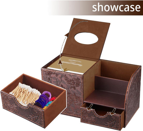 Nightstand Organizer with Tissue Holder, Modern Decorative Cube Tissue Box Cover for Remote Control, Bathroom, Home,
