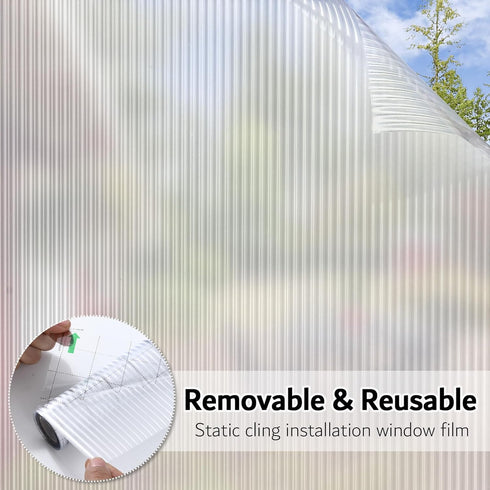 VELIMAX Reeded Glass Window Film, Frosted Vinyl Privacy Film, 3D Decorative Non-Adhesive Decals for Bathroom Living