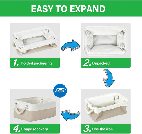 Bidtakay Small Fabric Storage Baskets, 3-Pack Collapsible 12x8x5 Inch Canvas Bins for Closet Organization - S-White &