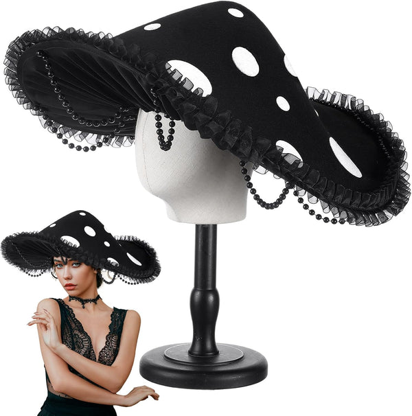 Croloose Mushroom Hat Renaissance Medieval Costume Cosplay Victorian Fairy Accessories with Bead Lace