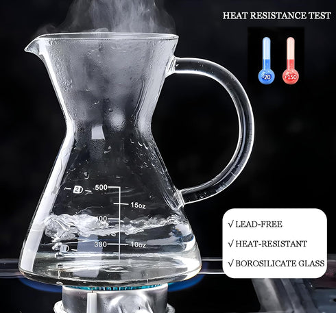 Pour Over Coffee Maker with Reusable Stainless Steel Drip Filter, Lead-Free Borosilicate Glass Carafe (400ml/13.5oz)