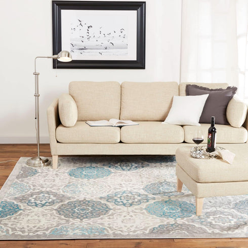 Home Dynamix Boho Andorra Transitional Damask Area Rug, Grey/Blue, 2'7"x4'7"