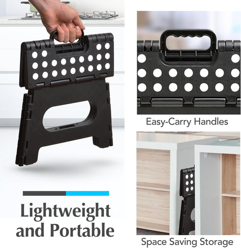 Handy Laundry Folding Step Stool - Collapsible Stool for Adults & Kids, Great for Kitchen, Bathroom, or Bedroom (Black