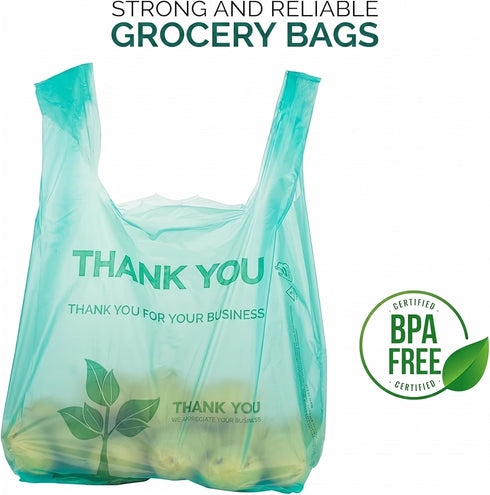 Stock Your Home Eco Grocery Bags Disposable T-Shirt Thank You Bag with Handles for Supermarket, Groceries, Produce