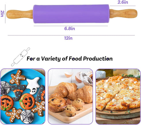 Koogel 12 Inch Rolling Pin for Baking, Non-Stick Silicone Handle for Kids Kitchen Activity