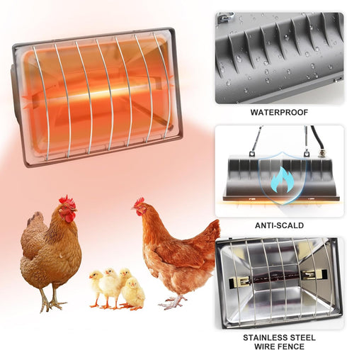 250W Chicken Coop Heater Lamp Winter Hanging Heat Lamp for Chickens Incubators Temperature Adjustable Chicken Brooder