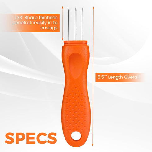 Wutfly 3-Prong 5.5" Sausage Pricker Tool, Stainless Steel Air Release Poker for Casings, Ergonomic Salami Perforator