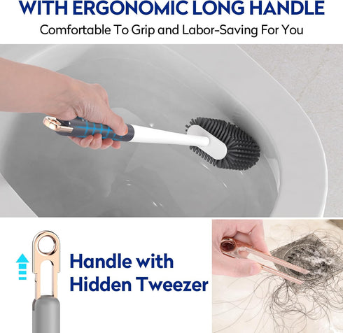 Aokala Set Dark Gray Toilet Bowl Cleaner - Silicone Toilet Brush and Holder for Deep Cleaning