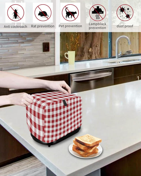Toaster Oven Covers - Dustproof Red White Plaid & Buffalo Check for 4 Slice Toasters and Small Appliances