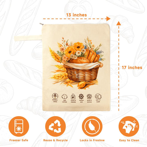 Wantocore 2 Pack, Reusable Bread Bags for Homemade Bread L-shaped Zipper Beeswax Bread Bag for Easy Access, Exquisite