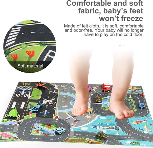 Kids Carpet Playmat Rug, Multi Color City Life Educational Road Traffic Carpet for Indoor Outdoor Play