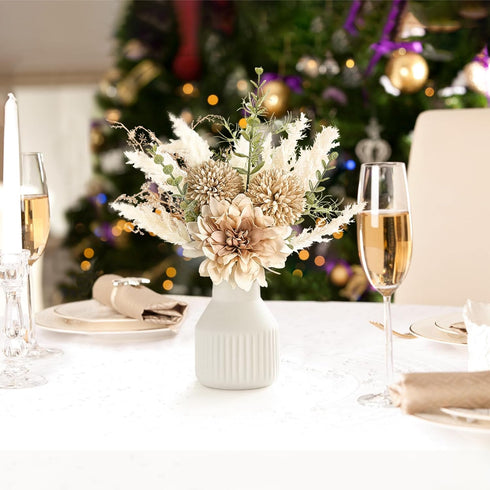 12.5" Mkono Small Artificial Flowers in Ceramic Vase Centerpieces Coffee Table Decor, Silk Flower Arrangements for Home