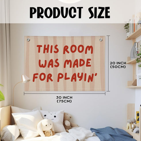 Wheatwin 20x30 Inch Playroom Decor Wall Banner "This Room Was Made For Playin'" - Nursery Canvas Art, Kids Bedroom