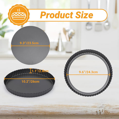 Beasea 10 Inch Tart Pan with Removable Bottom, Non-Stick Quiche Pie Shell, Fluted Edge Carbon Steel