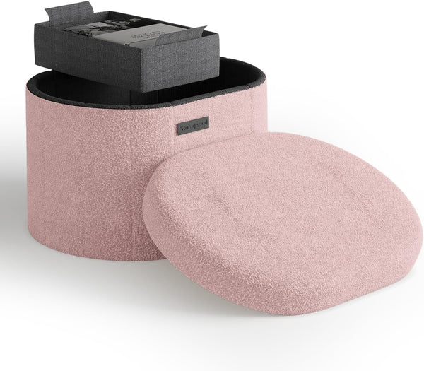 STORAGEBUD Round Ottoman with Storage for Living Room, 16 Inch Storage Ottoman, Small