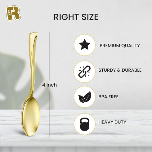 100 Pack Gold Small Spoons - 4 Inch Heavy Duty Mini Spoons for Dessert, Ice Cream, Tastings & Cocktails, BPA Free