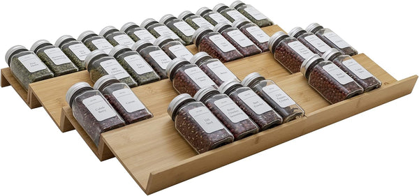 Angimio Bamboo Spice Rack Drawer Organizer - 8 Pieces Set- 11" Wide Per