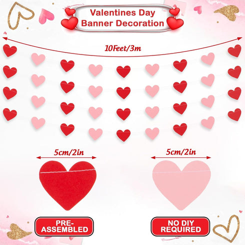 Whaline 4 Pack Heart Garland Banners, Valentine's Day String for Wedding, Party, Home Decorations