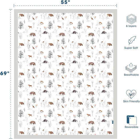 6 55" 69" GRSSDER Cotton Muslin Quilt Blanket - Silky Soft and Breathable Kids' Throw Blanket, Oversized Muslin