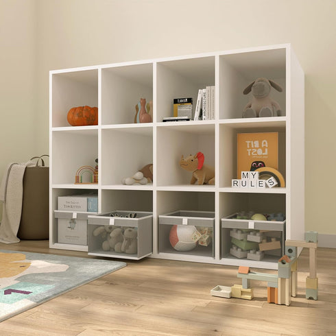 Storage Bins with Clear Window, Foldable Linen Closet Organizers for Towels, Books, Toys, 12.75" x 12.75" x 9", Gray,