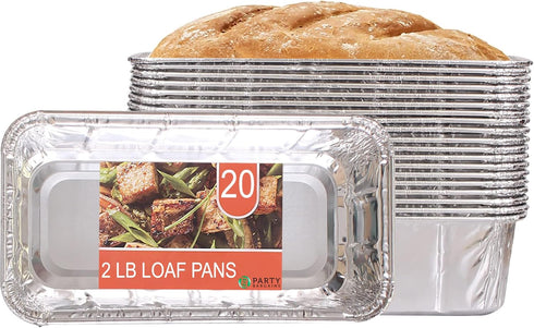 PARTY BARGAINS Aluminum Loaf Pan - 20 Pack, 2 Lb, 8.5" x 4.5" x 2.5", Heavy Duty Disposable for Baking & Serving
