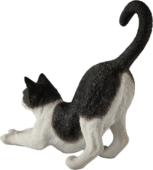 Veronese Design Hand Painted Figurine, 4 7/8 Inch Black and White Cat Stretching
