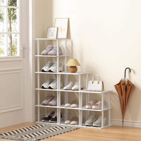 6 SHIISEWE White Bamboo Shoe Rack for Small Spaces Tier Tall Vertical Narrow Rack