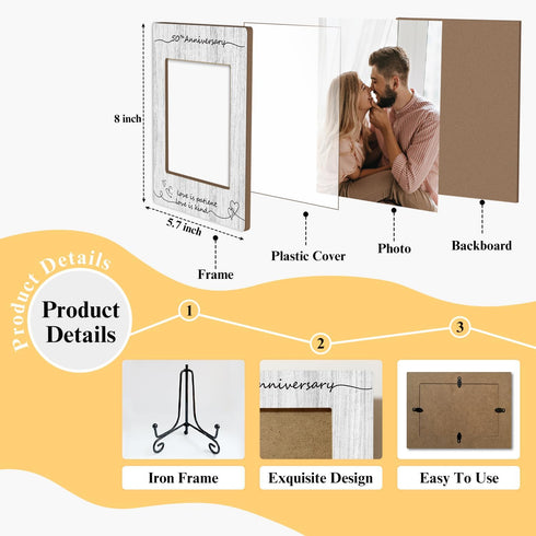 Wooden Photo Frame with Iron Stand, Anniversary Wedding Gifts for Mr And Mrs Couples, Home Table Decoration (4x6"