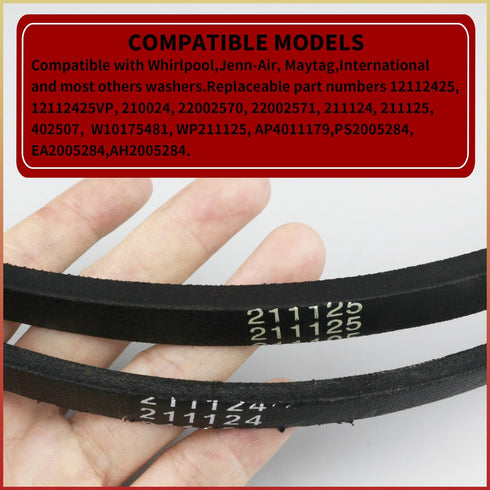 12112425 Washer Belt Kit 211124 211125, Belt Replacement Part Compatible with Maytag Whirlpool Washing Machine,