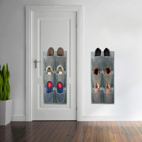 Wall Mounted Shoes Rack 2 Pack - Store 6 Pairs of Sneakers with Sticky Hanging Mounts, Organizer Shelf