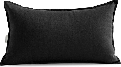 Jeanerlor Cotton Linen Decorative Lumbar Throw Pillow Case 12"x20" for Wedding/Party/Gift, Black