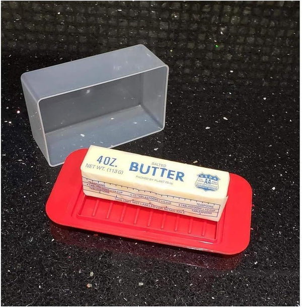 Dependable Products Standard Butter Dish with Red Base and Smoked Clear Lid, BPA-Free, Durable