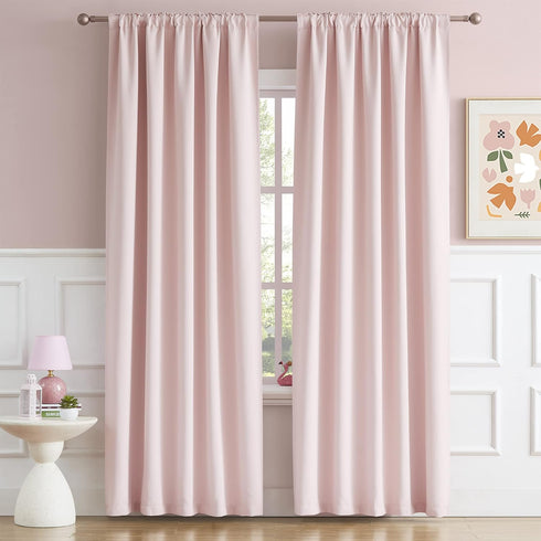 52 84 Inches Set 2 Back Tab and Rod Pocket Muted Pink Curtains for Girls Bedroom Decor Baby Pink - Room Darkening