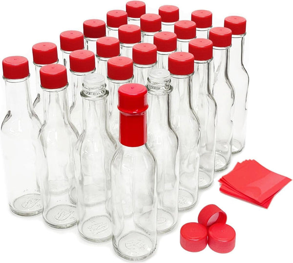 nicebottles Hot Sauce Bottles with Red Caps & Shrink Bands, 5 Oz