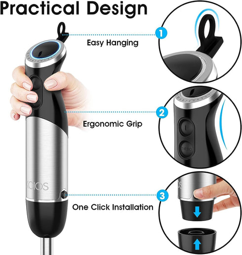 KOIOS 1000W Upgraded Immersion Blender, 12-Speed Handheld 5 in 1 Stick Blender with 304 Stainless Steel Blade, Food