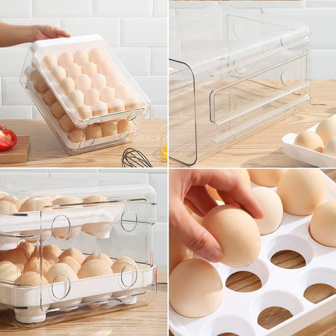 HOMQUEN Egg Container for Refrigerator, 40 Grid/2 Layer Egg Holder, Clear Plastic Egg Storage Box for Fridge