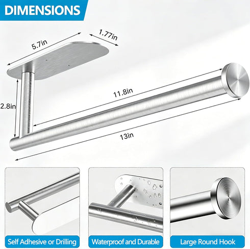 Paper Towel Holder Under Cabinet - Self Adhesive Paper Towel Roll Holder Wall Mount, Gewtur Stainless Steel Paper Towel
