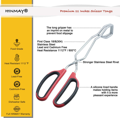 Scissor Tongs 11-Inch Heavy Duty Cooking Tongs, Stainless Steel