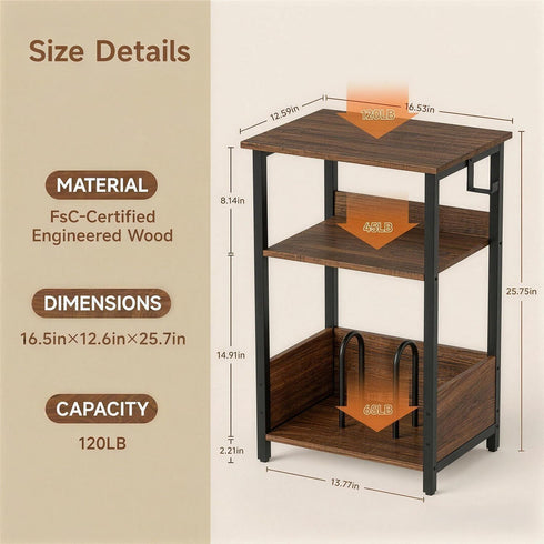 FurnPulse 3-Tier 75+ Albums, Record Player Stand with Vinyl Storage, Turntable Stand Table Holds Heavy Duty Media