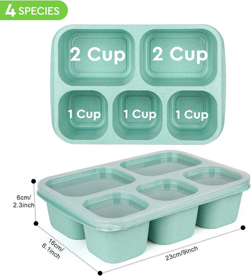 Bento Lunch Boxes, Reusable 5-Compartment Food Containers for Adults, Set of 4 (Wheat)