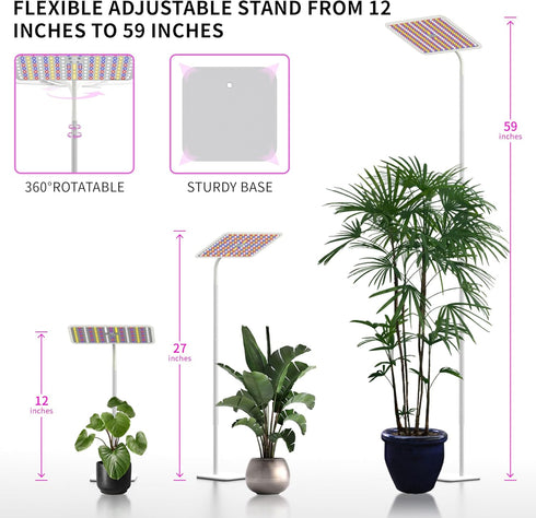 18W Plants,12-59 Inches 4H/8H/12H, 4 Dimmable BESTVA Grow Lights for Indoor Plants with Stand, Full Spectrum LED Plant