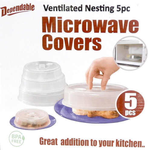 5 Piece Ventilated Microwave Covers, Adjustable Steam Vents, BPA Free Mixed Sizes for Large & Small Food Plates