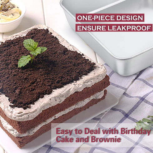 P&P CHEF 8 Inch Square Baking Cake Pans, Small Stainless Steel Lasagna Brownie Pan, Non-toxic & Durable