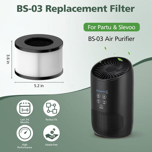 BS-03 HEPA Replacement Filter - Compatible with PARTU and Slevoo BS-03 HEPA Air Purifier (1 Pack)