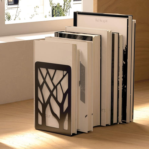 7 4.7 3.5, Black,2 Pair/4 MaxGear Book Ends Tree Design Modern Bookends for Shelves, Non-Skid Book Holder, Heavy Duty