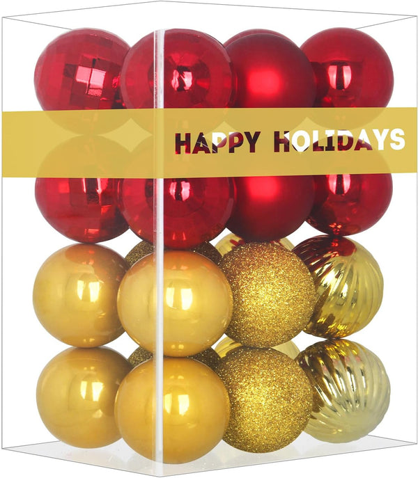 Red & Gold 2.5" Christmas Balls, Shatterproof Hanging Ornaments for Birthday Halloween Holiday Wedding Decorations, Set